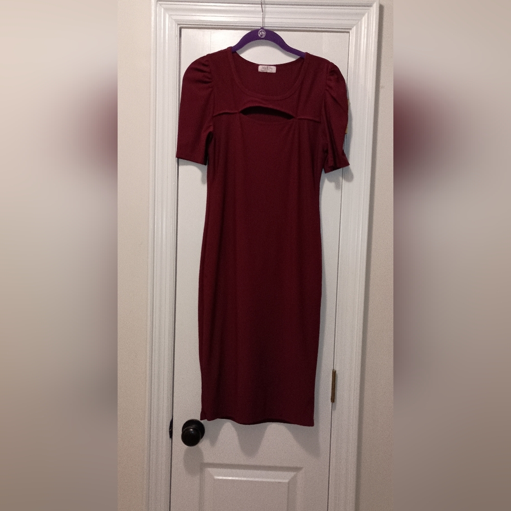 Jolie and Joy Burgundy Bodycon pullover Dress Size Large